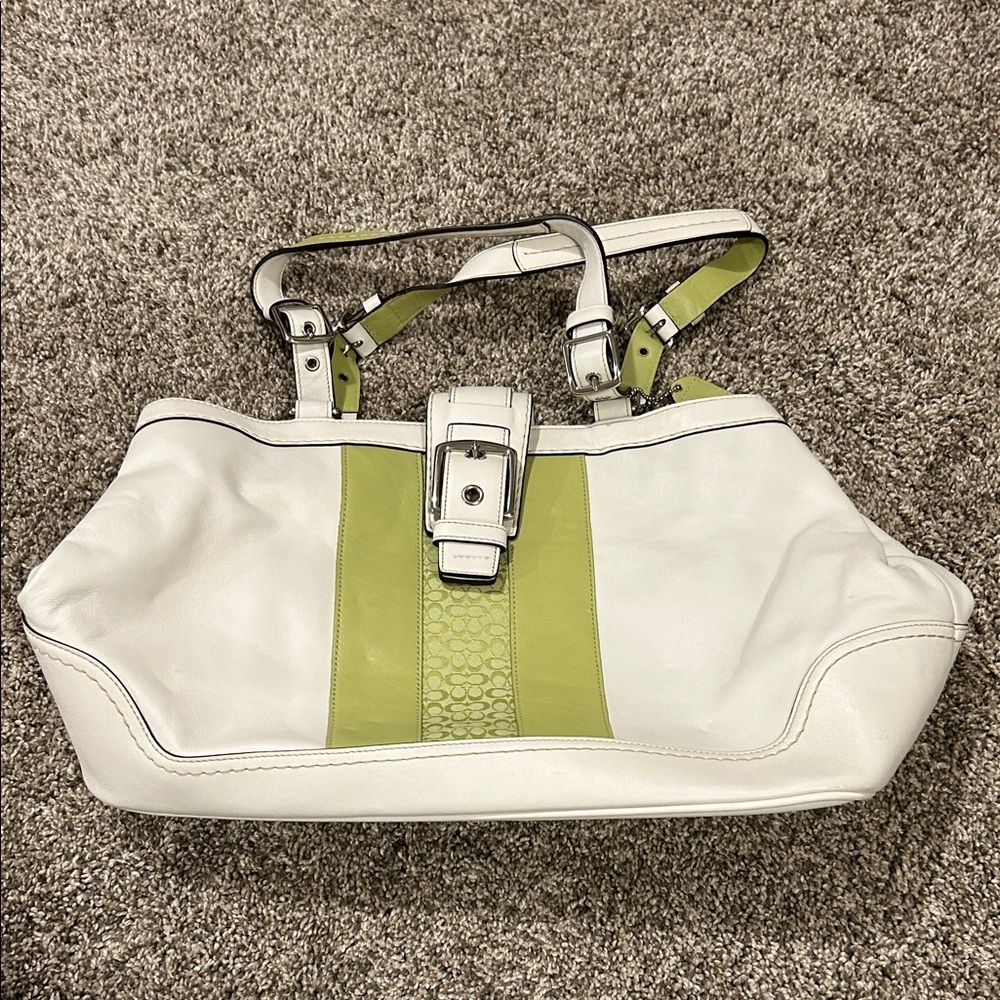 Coach White and Green Shoulder Bag